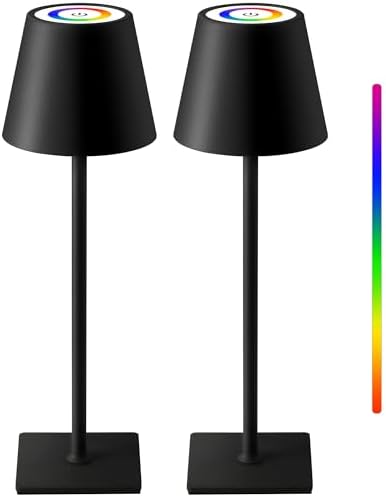 KDG 2 Pack Cordless Black Table Lamps, RGB Color Stepless Dimming Desk Lamp by KDG