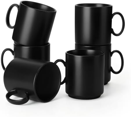 vancasso Porcelain Coffee Mugs Set of 6, 12 Oz Black Coffee Cups for Latte, Cappuccino, Tea & Hot Cocoa, Sleek Modern Café Style for Home, Office & Coffee Bar, Microwave & Dishwasher Safe by vancasso