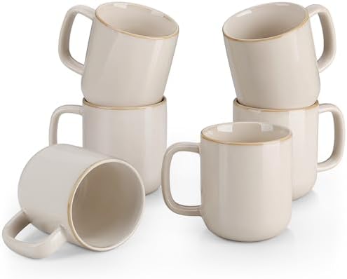 vancasso 16 oz Coffee Mugs Set of 6, Large Ceramic Mug with Handle, Unique Glaze Coffee Cups for Latte, Cappuccino & Hot Cocoa, Dishwasher & Microwave Safe, Beige, Series PLAYA by vancasso