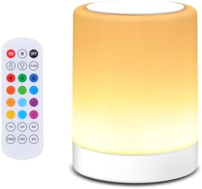 OORUN Touch Bedside Table Lamp,13 RGB Colors & 5 Brightness, USB Rechargeable Desk Lamp, Remote Control Dimmable Light with RGB Color Changing,Portable Lamp for Baby (White) by Unknown