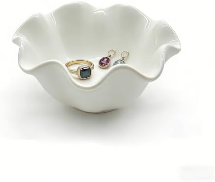 Flower Ring Dish Jewelry Tray, Cute Ceramic Jewelry Dish Tray, Room Decor Small Trinket Dish, Nightstand Ring Holder Dish, Bathroom Jewlery Plate Bowl for Earrings, Birthday Gifts for Women by BESSKON