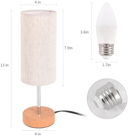 RISLG 2 Pack Small Table Lamps, Bedside Lamps for Nightstand with Wire Switch, Modern Minimalist Desk Lamp with Linen Fabric Shade for Dorm Kids Room Living Room Office Bedroom, Bulb Included - Image 3