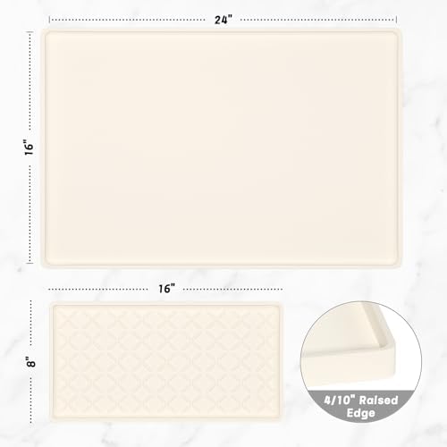 Rnivvi Silicone Coffee Mat, 16" x 24" Waterproof Raised Edge Coffee Bar Mats for Espresso Machine Station Accessories, Heat Resistant Detachable Dish Drying Pad for Kitchen Counter, Dish Rack, Beige - Image 2