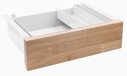 Desky Minimal Under Desk Drawer – Slim Pull-Out Metal Storage Organizer for Sit-Stand Desks, Smooth Glide, Space-Saving Design, Easy Mount, Natural Rubberwood & White Frame by Desky