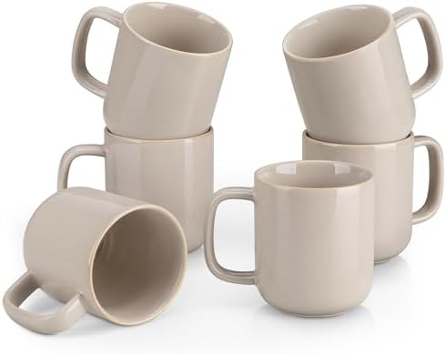 vancasso 16 oz Coffee Mugs Set of 6, Large Ceramic Mug with Handle, Unique Glaze Coffee Cups for Latte, Cappuccino & Hot Cocoa, Dishwasher & Microwave Safe, Gray, Series PLAYA by vancasso