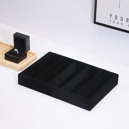 Bedside Organizer Tray, Desktop Storage Tray for Jewelry, Sunglass, Phone, Watch, Perfume,Lipstick, Nightstand Desk-top Catchall, Multi-use Holder for Desk Drawer (Black 5Grid) - Image 3