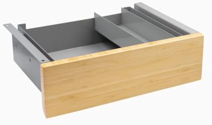 Desky Minimal Under Desk Drawer – Slim Pull-Out Metal Storage Organizer for Sit-Stand Desks, Smooth Glide, Space-Saving Design, Easy Mount, Bamboo & Grey Frame by Desky