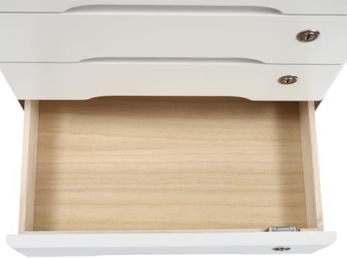 Wooden Desktop Storage Box with Lockable Drawers, Flat File Cabinet Drawer Desktop Storage Box, Countertop Storage Cabinet for Office Home Toiletries Supplies Vanity (walnut+white, 4 Drawer) - Image 6