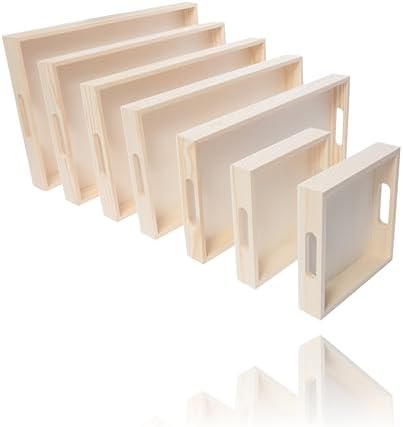 Wooden Nested Serving Trays, Unfinished Rectangle Trays with Cut-Out Handles for Crafts, Ottomans, Serving and Home Décor – Set of 7 - Image 2