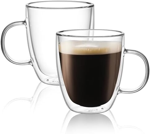 CNGLASS Large Double Wall Glass Coffee Mug 17 oz,Insulated Glass Coffee Cups with Handle,Set of 2 by CNGLASS
