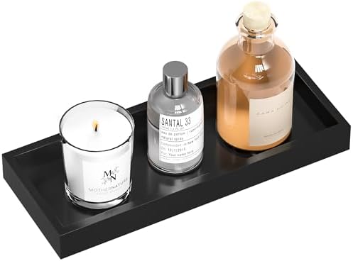 ZHWS Bathroom Tray Countertop for Toiletries, Black Vanity Tray for Makeup Perfume Decor Candle, Bamboo Kitchen Tray for Soap Dispenser Salt Pepper Brush Holder 11.3” L x 4.4” W x 1.1” H by ZHWS