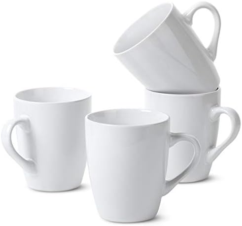BTaT- Porcelain Coffee Mugs Set, 4 Pack, 12oz, White Ceramic Cups by BrewToATea