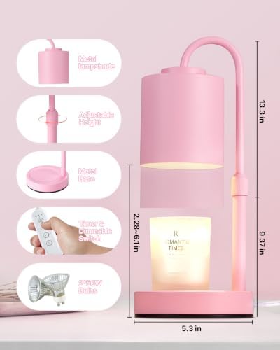 CASTLELIFE Dimmable Candle Warmer Lamp with Timer, Height Adjustable Candle Warmer for Jar Candles, Electric Wax Melt Warmer for Home Decor House Warming Gifts, Birthday Gifts for Women, Baby Pink - Image 2