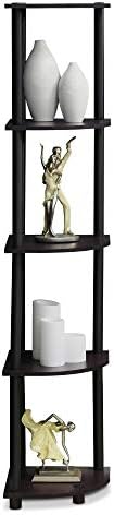 Furinno TURN-N-TUBE Corner Shelf, 5-Tier Corner Bookshelf, Open Storage Shelves, for Organization and Storage, Living Room, Home Office, Garage, Bedroom, Dark Walnut - Image 5