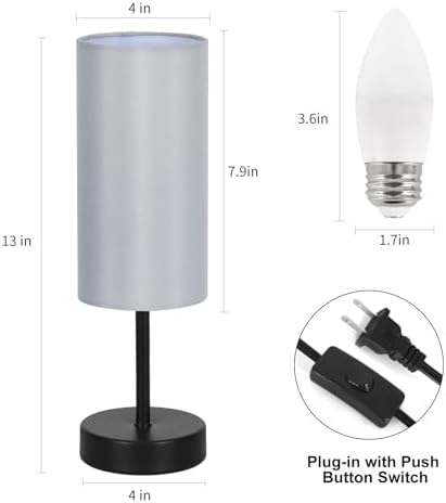 RISLG 2 Pack Small Table Lamps for Bedroom, Bedside Lamps for Nightstand with Wire Switch, Minimalist Modern Desk Lamps with Linen Fabric Shade for Kids Room Living Room Office Dorm, Bulb Included - Image 2