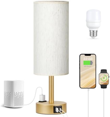 Fenmzee Gold Bedside Lamp for Bedroom, Dimmable Touch, USB A+C, AC Outlet - Image 5