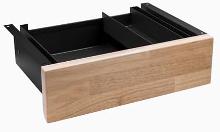 Desky Minimal Under Desk Drawer – Slim Pull-Out Metal Storage Organizer for Sit-Stand Desks, Smooth Glide, Space-Saving Design, Easy Mount, Natural Rubberwood & Black Frame by Desky