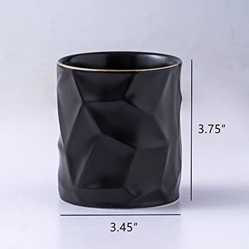 Ceramic Irregular Round Pen Holder For Desk Cute Stand Gold Line Aesthetic Pencil Cup Pot Desk Organizer for Men Women Makeup Brush Holder (Black) - Image 2