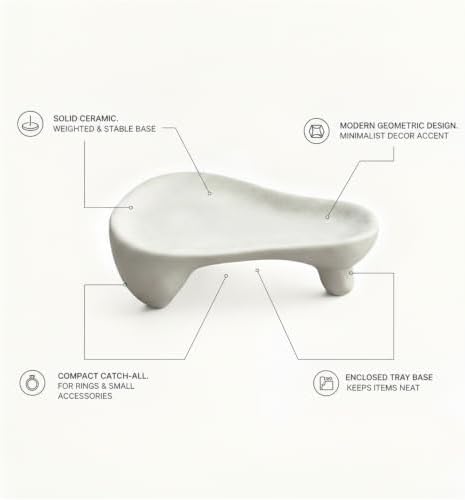 Small Item Catch-All Tray for Rings and Keys, Geometric Ceramic Organizer Dish with Raised Edges, Modern Minimalist Decor for Nightstand or Entryway (Black/White) - Image 5