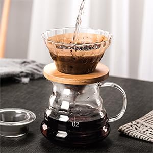 Gute Glass Pour Over Coffee Dripper with Bamboo Stand,1-4 Cups - Image 4