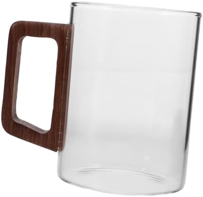 Clear Glass Coffee Cup with Wooden Handle Mug for Tea Latte and Espresso Beverages Minimalist Design for Everyday Use by HOLIDYOYO