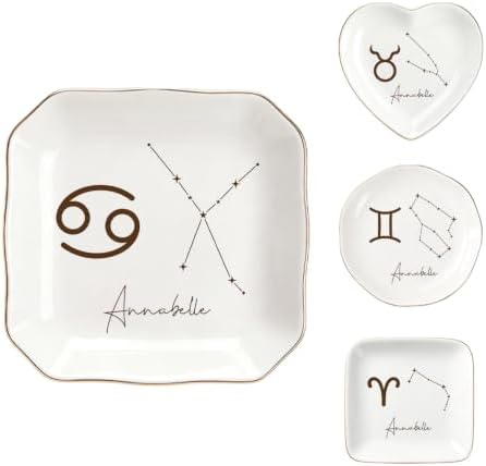 Personalized Zodiac Sign Ceramic Jewelry Dish Custom Name, Constellation Gold Rim Ring Trinket Tray, Custom Monogram Dish for Women Bridesmaid, Birthday Christmas Astrology Gift - Image 4