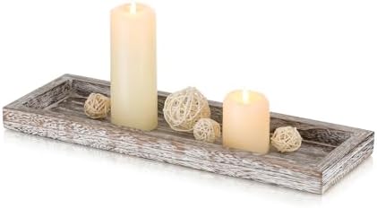 Romadedi Rustic Whitewashed Wood Candle Tray, 15 x 5 in by ROMADEDI