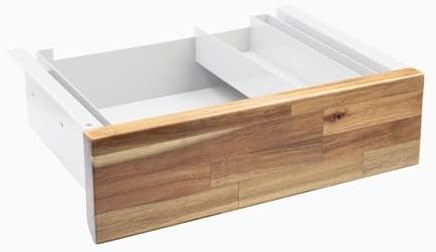 Desky Minimal Under Desk Drawer – Slim Pull-Out Metal Storage Organizer for Sit-Stand Desks, Smooth Glide, Space-Saving Design, Easy Mount, Acacia Softwood & White Frame by Desky