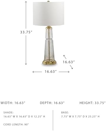 Signature Design by Ashley Bakersboro Tall Glass Table Lamp, 3-Way Rotary Switch, Fluted Glass with Goldtone Flecks and Fabric Shade for Living Room End Tables, Clear/Gold Finish, 34 Inches High - Image 4
