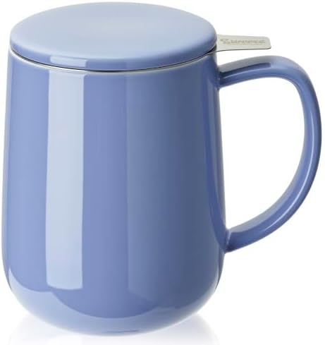 Sweese 20 OZ Porcelain Tea Mug with Infuser and Lid, Dusty Blue Tea Cup by Sweese