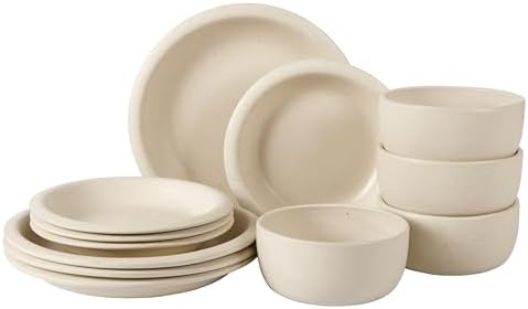 Bloomhouse - Two Time Oprah's Favorite Things Winner - Corsica Clay 12 Piece Stoneware Rustic Reactive Glaze Dinnerware Set - Stackable Plates and Bowls Set. Service for 4 - Matte Sea Salt White by Unknown