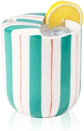 Ceramic Coffee Mug with Sip Hole 10oz Aesthetic Espresso Cup with Hand Painted Striped Coffee Mug for Kitchen Dining Travel (Green, 1Pack) by Unknown