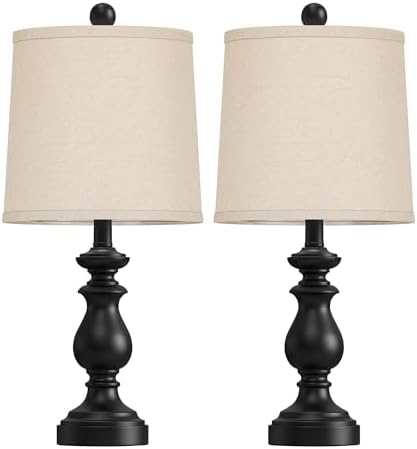 PARTPHONER Traditional Table Lamp Set of 2, Rustic Farmhouse Table Lamps for Living Room Bedroom, 22" Bedside Desk Lamps Vintage Nightstand Lamps with Linen Shades, Black - Image 2