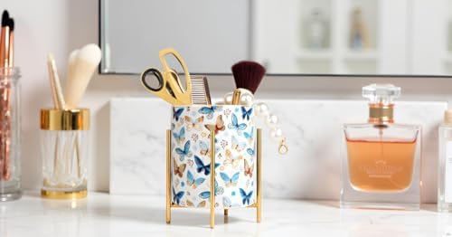 Pencil Cup Sturdy Metal frame with white Ceramic Pen Holder For Desks and kitchen Appliance Holders - Image 3