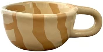 Irregular Ceramic Mug 200ml/6.8oz, Brown Stripe by Miasexauisitegiftsshowcase