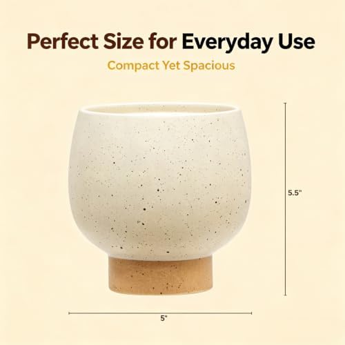 5.5 Inch Cream Speckled Ceramic Planter Pot, Indoor Plant Pot with Tan Base for Home Decor - Image 2