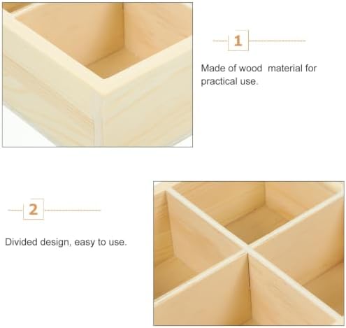Abaodam Wooden Tray with 4 Compartments, Multi-grid Storage Box, 4 Grid Sorting Tray, Wood Organizer for Arts and Crafts Supplies Stationery, Small Items (5.51 x 5.51 x 1.96 Inch) - Image 3