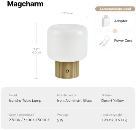 MAGCHARM Halo Mushroom Lamp, 5W Cute Cordless Rechargeable Table Lamp with Glass Shade, 3 Color Temps LED Dimmable Ambient Lighting, Small Retro Touch Bedside Light for Bedroom Decor, White - Image 2