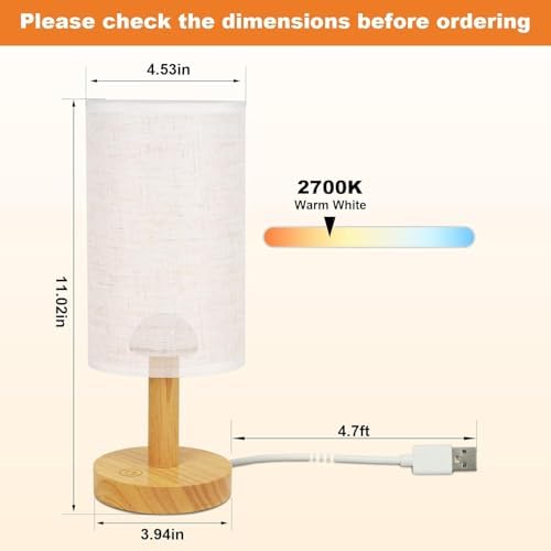 Touch Bedside Table Lamps Set of 2 with Stepless Dimming, USB Powered - Image 3