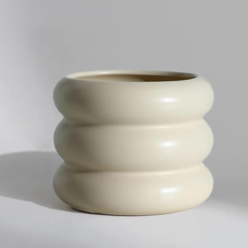 Ceramic Plant Pot Indoor, 4.5 Inch Flower Pot with Drainage Hole, Small Bubble Design Ceramic Planter for Home & Office Decor (Beige) by SANDYBAYTAS