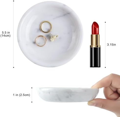 Natural Marble Travertine Ring Dish Jewelry Tray 5.5" for Women, Marble Trinket Dish for Key Earring Nightstand, Mother's Day Engagement Birthday Gift - Italian White - Image 2