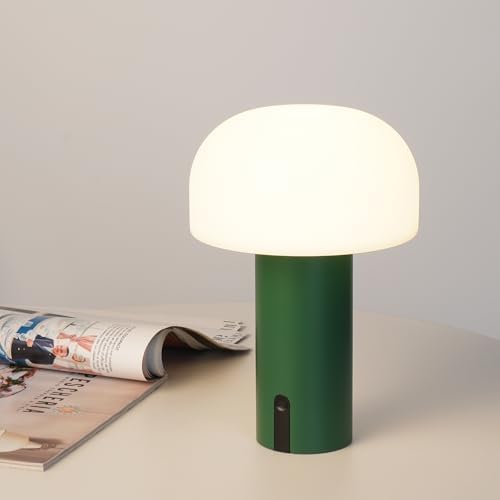 WEILAILUX Cordless Mushroom Table Lamp, Waterproof Shower Lamp, Battery Operated Table Lamp Rechargeable, Touch Dimmable Night Light for Bedroom/Patio/Camping/Dinning/Outdoor (Green) by WEILAILUX