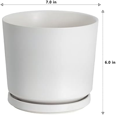 Ekirlin 7 inch Plant Pots,Ceramic Flower Planters Indoor,Modern Succulents Containers with Drain Hole Saucer,Decorate Home,Office & Outdoor (White) - Image 3
