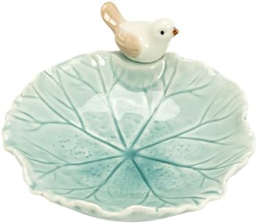 Cute Bird Lotus Ceramic Trinket Dish,Jewelry Ring Dish, Ceramic Trinket Tray, Key Bowl, Dessert Plate,Bathroom Decoration (Blue) by FsocpenBrandFlagship