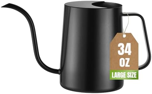 Watering Can Indoor Plants, 34oz Stainless Steel Long Spout, Black by Ratrabas