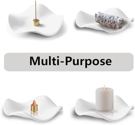 6.7 "Ceramic Incense Burner for Incense/Coil,Wavy Base with Brass -Incense Holder for Sticks,with Ash Catching Bowl for Meditation Yoga and Home Decoration (White) - Image 6