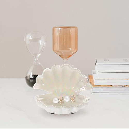 Holibanna Ceramic Shell Jewelry Dish Tray Decorative Trinket Holder for Keys and Jewelry Aesthetic Desk Accessories Unique Ring Dish for Entryway Table Storage - Image 2