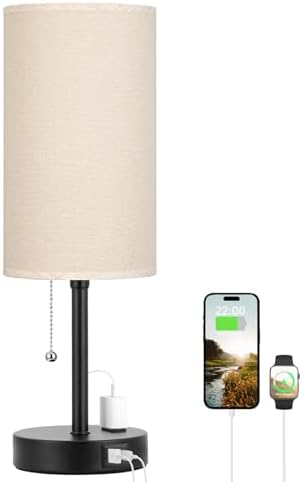 17in Bedside Table Lamp for Bedroom, Desk Lamp with USB Ports for Dorm by DicooolDirect