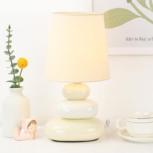 LULE Cream Small Table Lamp for Living Room as Bedside Table Lamp for Bedroom,Modern Ceramic Kids Night Table Lamp,Φ6.5×H12.2IN,Bulb Excluded by Lampwell
