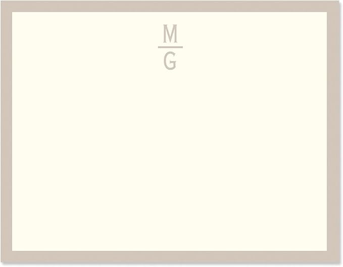 Beige Line Initial on Cream Personalized Note Cards - Set of 24, Envelopes Included, 4.25" x 5.5", Classic Design